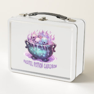Pastel Potion Cauldron with Purple Skull Metal Lunch Box