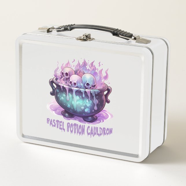 Pastel Potion Cauldron with Purple Skull Metal Lunch Box (Front)