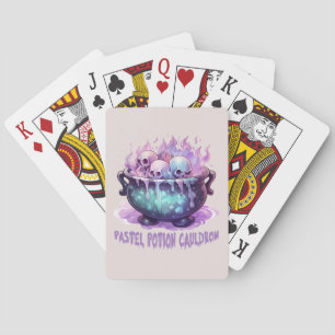 Pastel Potion Cauldron with Purple Skull Playing Cards