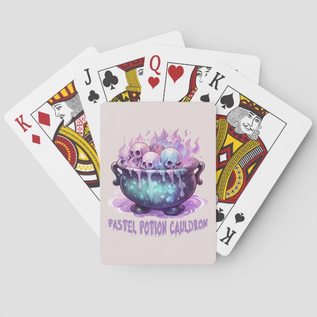 Pastel Potion Cauldron with Purple Skull Playing Cards (Back)