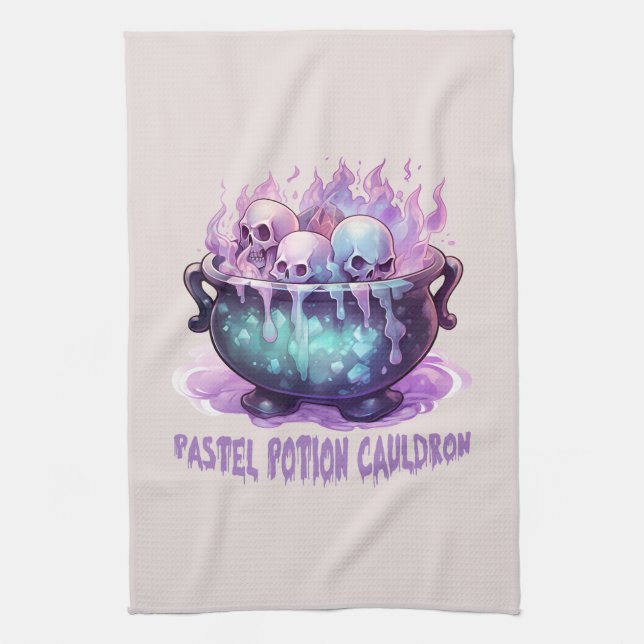Pastel Potion Cauldron with Purple Skull Tea Towel (Vertical)
