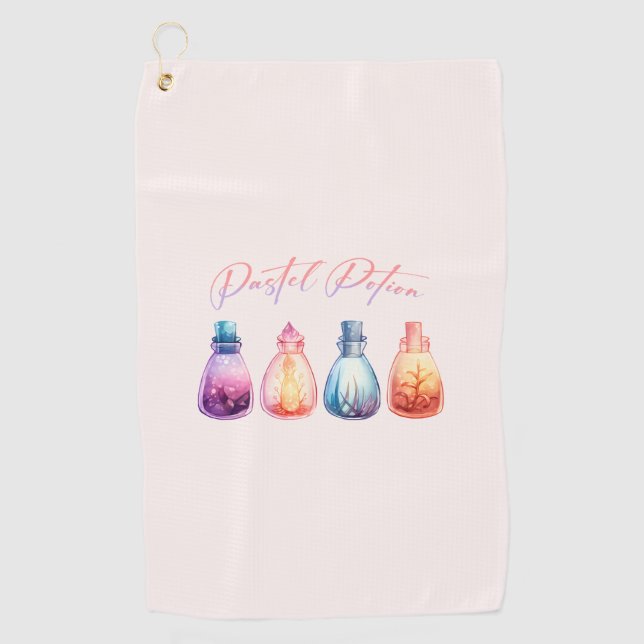 Pastel Potion – Cute and Elegant Witch Potion Golf Towel (Front)
