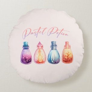 Pastel Potion – Cute and Elegant Witch Potion Round Cushion