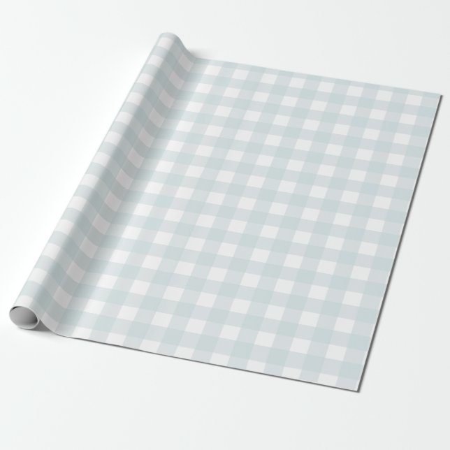 Pastel Powder Blue Buffalo Check Plaid Gift Wrapping Paper (Unrolled)