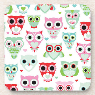 pastel powder colour owl background coaster