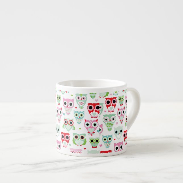 pastel powder colour owl background espresso cup (Front Right)