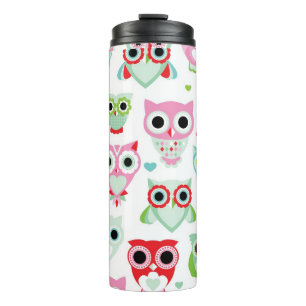 pastel powder colour owl background thermal tumbler