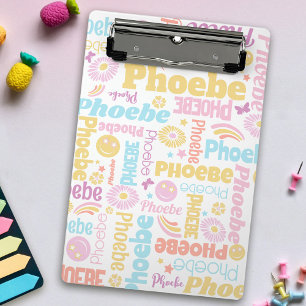 Pastel preppy smilie faces star custom name Phoebe Mini Clipboard