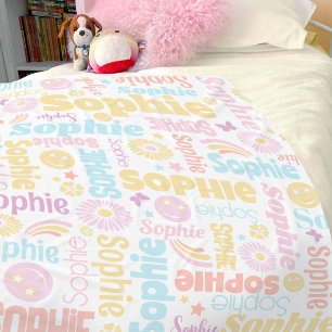 Pastel preppy smilie faces star custom name Sophie Fleece Blanket