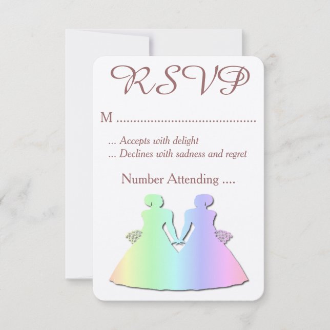 Pastel Pride Brides RSVP for a Lesbian Wedding Card (Front)
