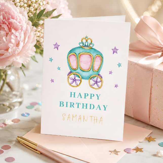 Pastel Princess Carriage Birthday  Card (Creator Uploaded)