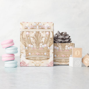 Pastel Princess Crowns Damask Pearls Wrapping Paper
