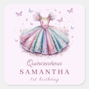 Pastel princess dress for a 1st birthday  square sticker