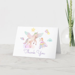 Pastel Princess Unicorn Baby Shower Thank You Card