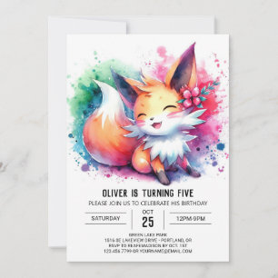 Pastel Printable Fox Birthday Invitation