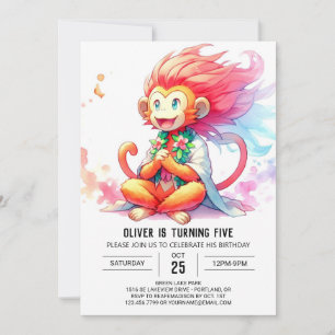 Pastel Printable Monkey Birthday Invitation