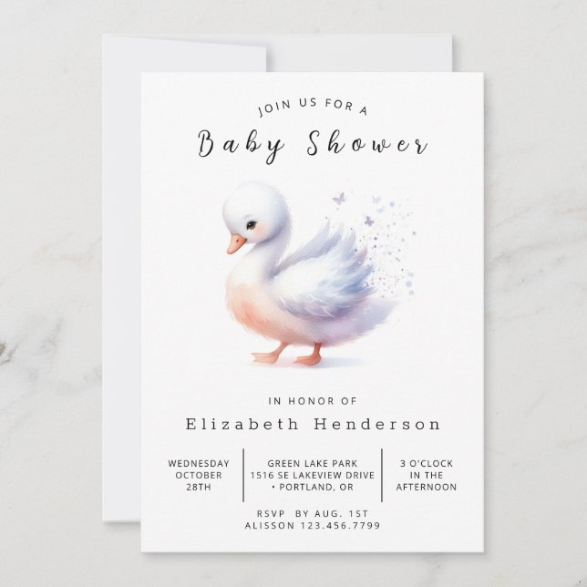 Pastel Printable Swan Baby Shower Invitation (Front)