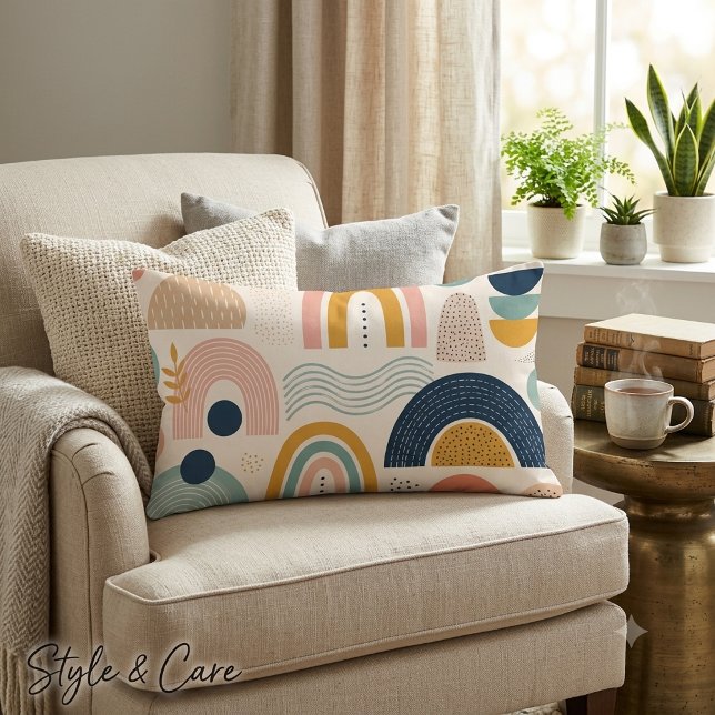 Pastel Prism Arc Abstract Surface Pattern Lumbar Cushion (Pastel Prism Arc Abstract Surface Pattern Lumbar Pillow)