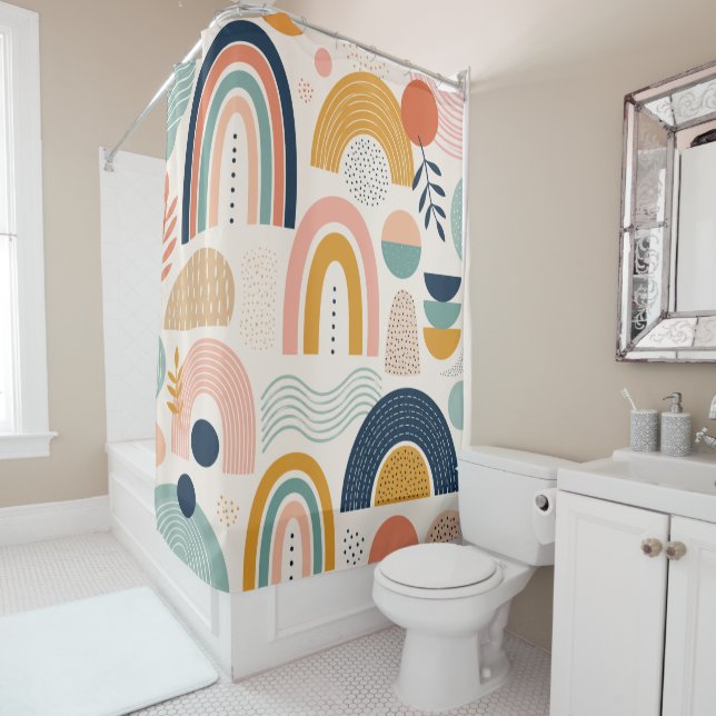 Pastel Prism Arc Abstract Surface Pattern Stylish Shower Curtain (In Situ)