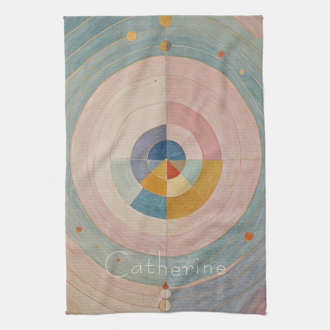 Pastel Prism: Rainbow Color Wheels Tea Towel (Vertical)