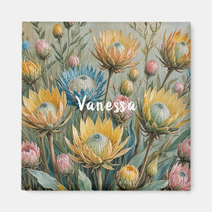 Pastel Protea Dream: Elegant Floral Magnet