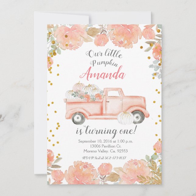 Pastel Pumpkin 1st birthday Girl Invitation (Front)
