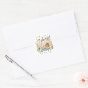 Pastel pumpkin and boho floral custom classic round sticker