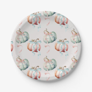 Pastel Pumpkin and Bows Gender Reveal Paper Plate