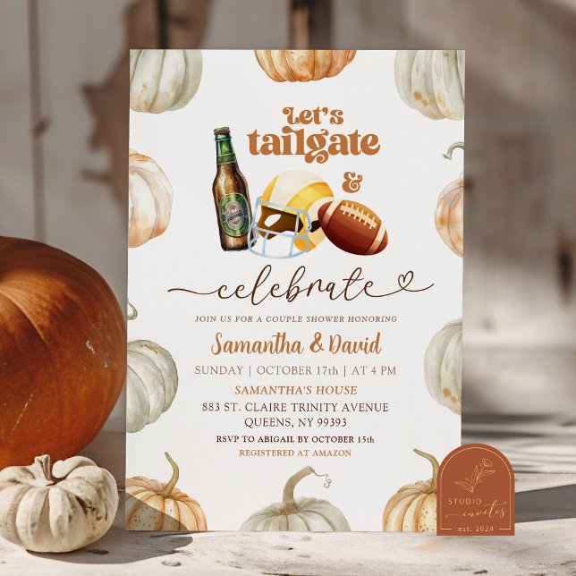 Pastel Pumpkin Beer and Footballs Couples Shower Invitation (Creator Uploaded)