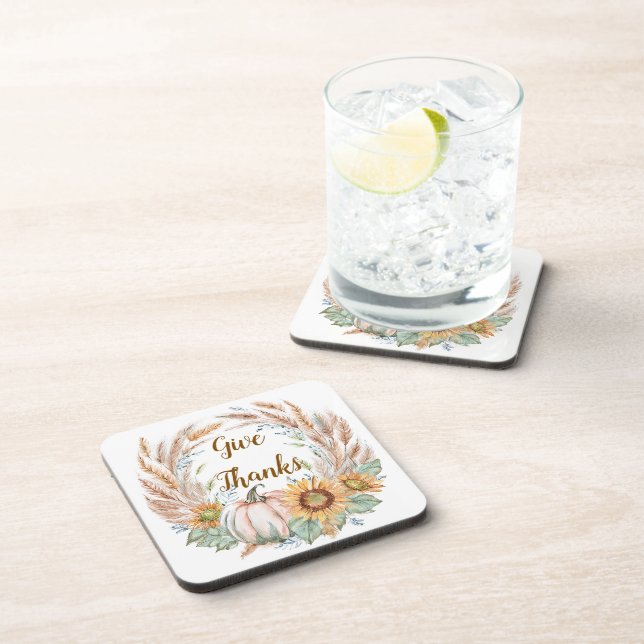 Pastel pumpkin floral custom autumn coaster (Right Side)