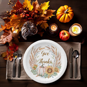 Pastel pumpkin floral custom autumn paper plate