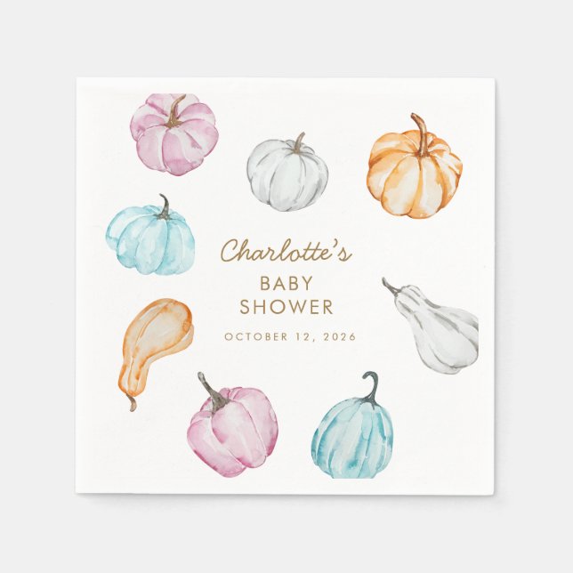 Pastel Pumpkin Gender Neutral Fall Baby Shower Napkin (Front)