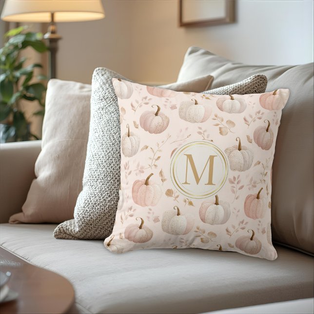 Pastel Pumpkin Monogram – Personalised Initial Cushion (Creator Uploaded)