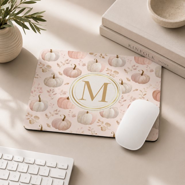 Pastel Pumpkin Monogram – Personalised Initial Mouse Pad (Creator Uploaded)