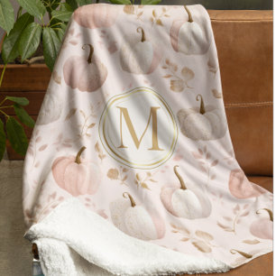 Pastel Pumpkin Monogram – Personalized Initial Sherpa Blanket