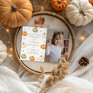 Pastel Pumpkin Photo 1st Birthday Invite