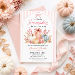 Pastel Pumpkin Pink Bow Baby Shower Invitation