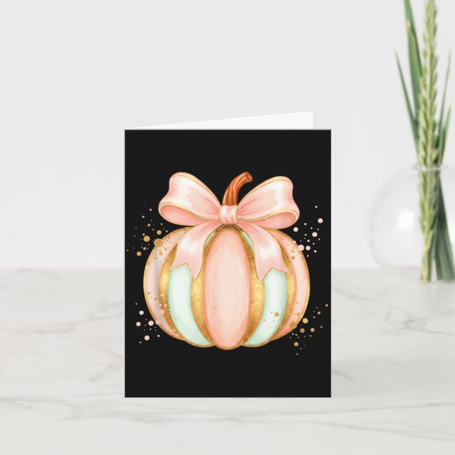 Pastel pumpkin with bow fall halloween cute card (Front)