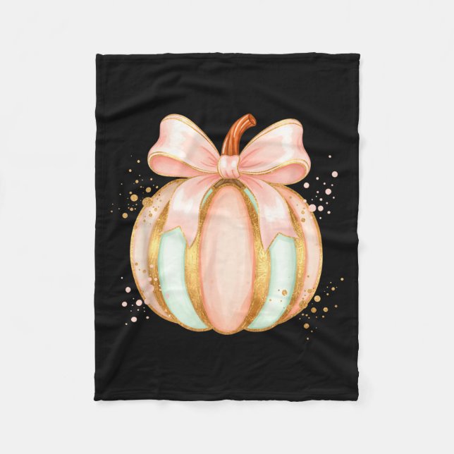 Pastel pumpkin with bow fall halloween cute fleece blanket (Front)