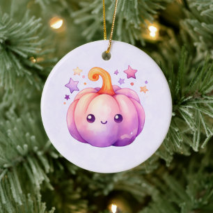 Pastel Pumpkin with Stars Cute Dreamy Vibe Ceramic Tree Decoration
