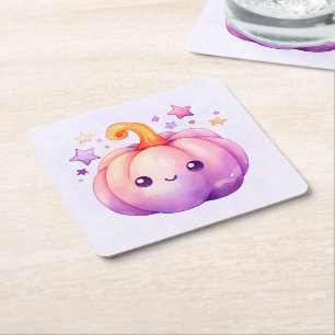 Pastel Pumpkin with Stars Cute Dreamy Vibe Square Paper Coaster