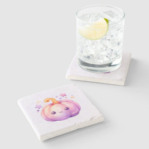 Pastel Pumpkin with Stars Cute Dreamy Vibe Stone Coaster