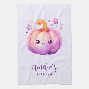Pastel Pumpkin with Stars Cute Dreamy Vibe Tea Towel