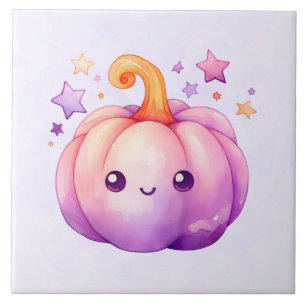 Pastel Pumpkin with Stars Cute Dreamy Vibe Tile