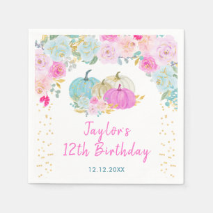 Pastel Pumpkins Floral Birthday Party Napkin