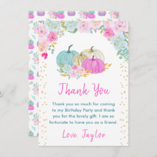Pastel Pumpkins Floral Birthday Party Thank You Card