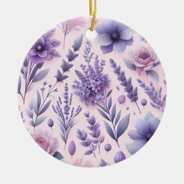Pastel Purple Aesthetic Lavender Flower Ceramic Tree Decoration (Front)