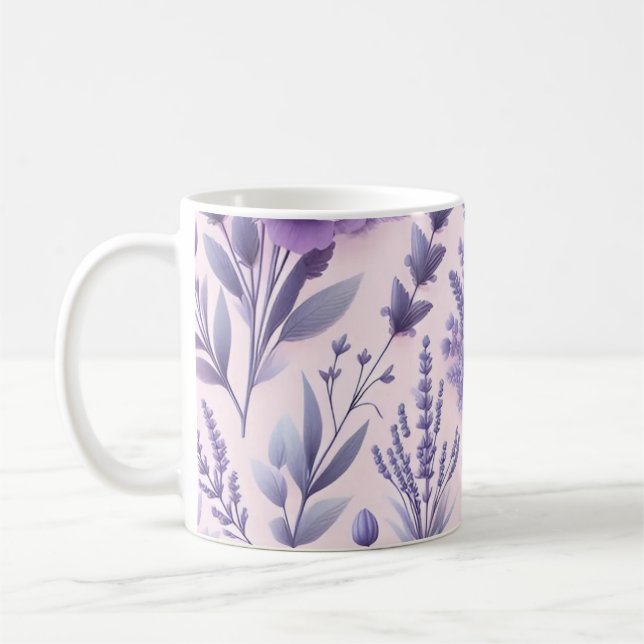 Pastel Purple Aesthetic Lavender Flower Coffee Mug (Left)