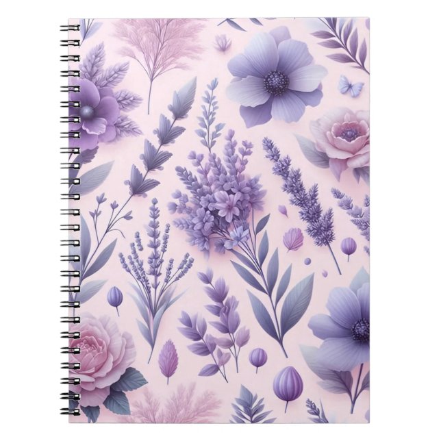 Pastel Purple Aesthetic Lavender Flower Notebook (Front)