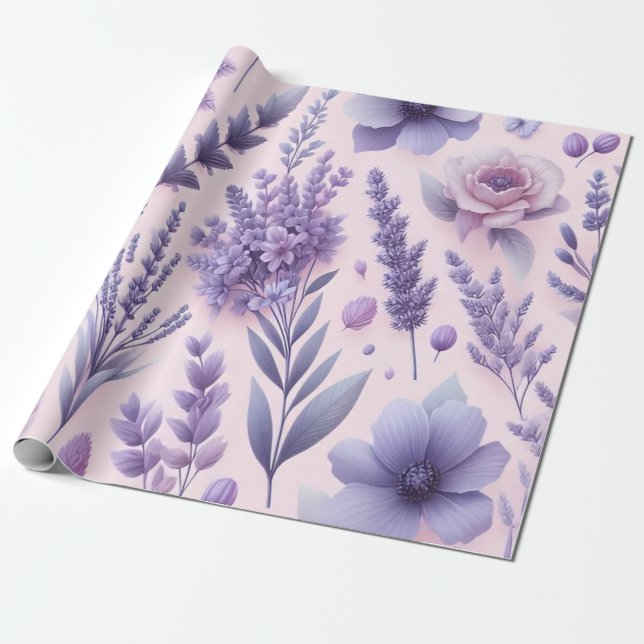 Pastel Purple Aesthetic Lavender Flower Wrapping Paper (Unrolled)